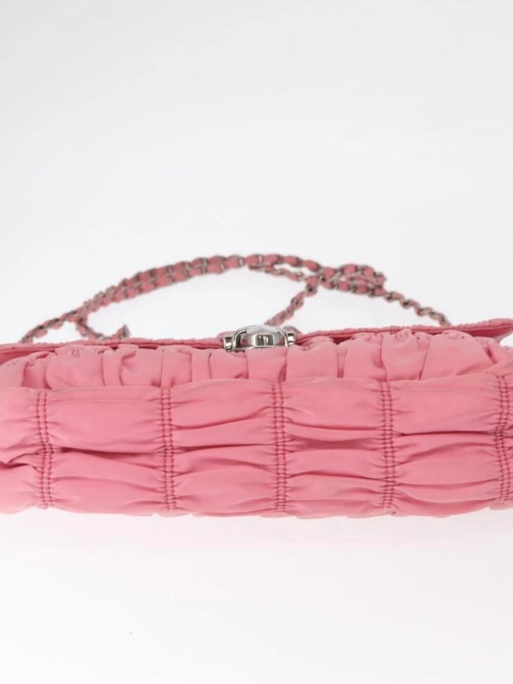 PRADA Gathered Chain Shoulder Bag Nylon Pink Silver Auth 161419 - Picture 7 of 16